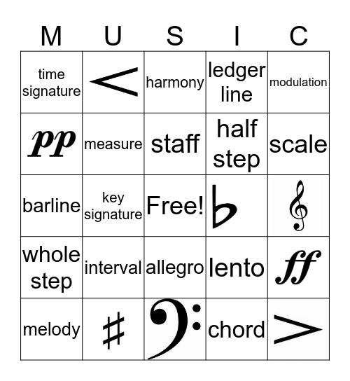 Dreaded Music Theory Chapter Bingo Card