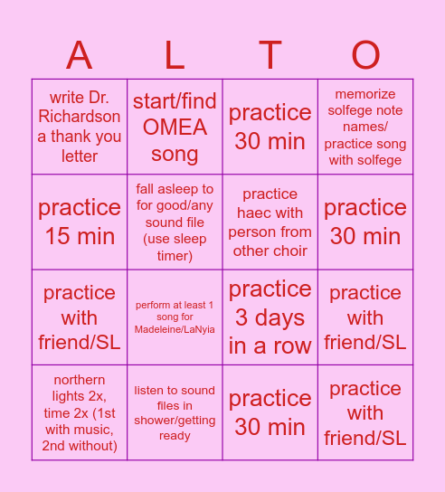 alto bingo board! Bingo Card