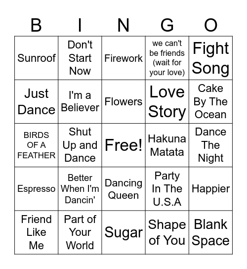 Music Bingo Card