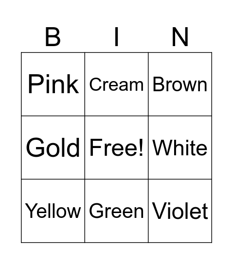 Color Bingo Card