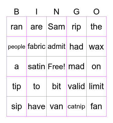 Phonics L1-L3 Bingo Card