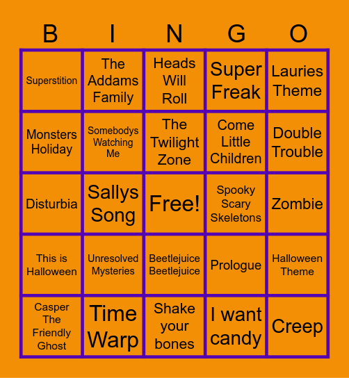 Halloween   Music Bingo Card