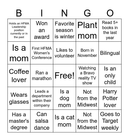 HFMA Region 8 Women's Conference 2024 Bingo Card