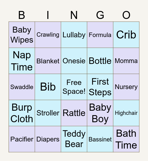 Carly's Baby Shower Bingo Card