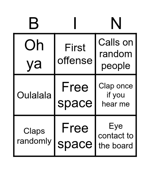 Mr O bingo Card