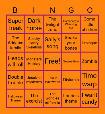 Halloween Music Bingo Card
