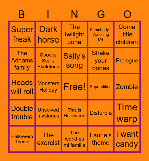 Halloween Music Bingo Card