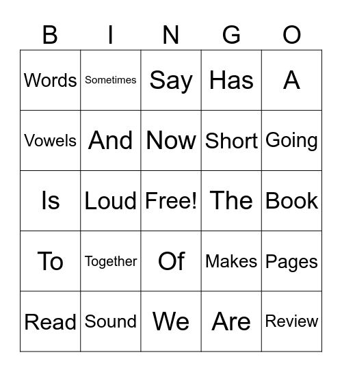 Sight Wordsw Bingo Card