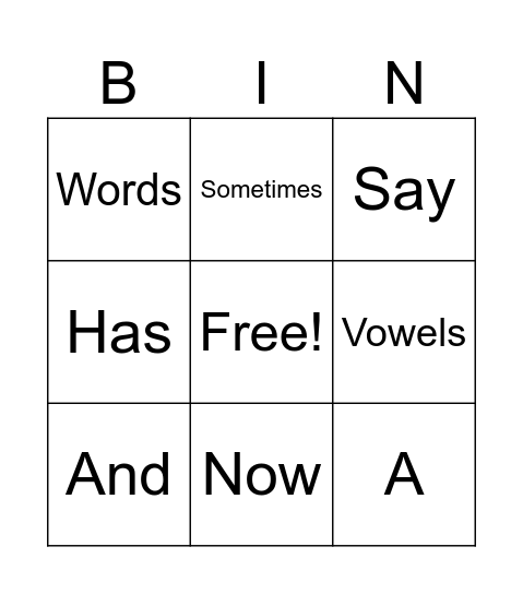 Sight Words Bingo Card