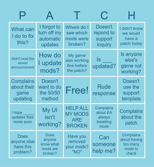 Patch Week Bingo Sheet Bingo Card