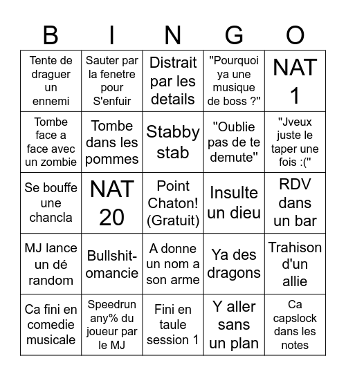 Voices Bingo Session 0 Bingo Card