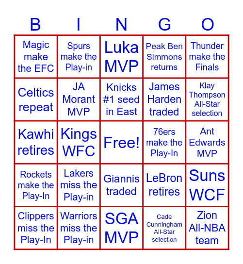 2024 NBA BINGO Card