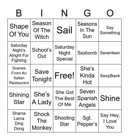 S TITLES (1) MUSIC Bingo Card