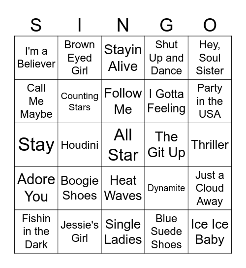 SINGO! Bingo Card