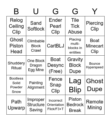 Minecraft Escape Room Glitch Bingo Card