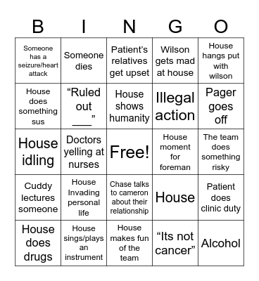 Greg House Bingo Card