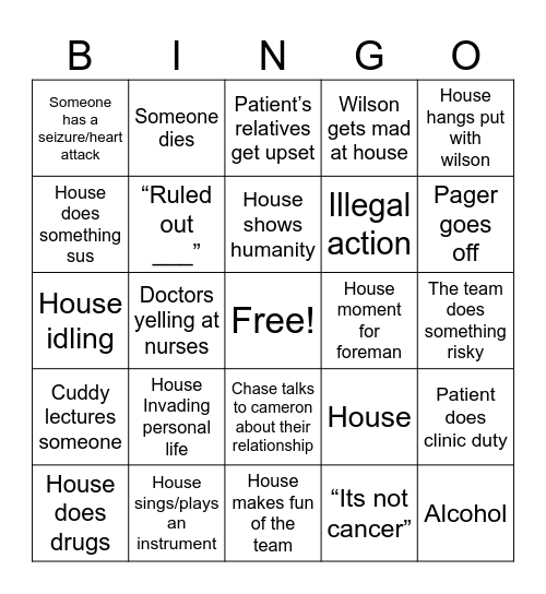 Greg House Bingo Card