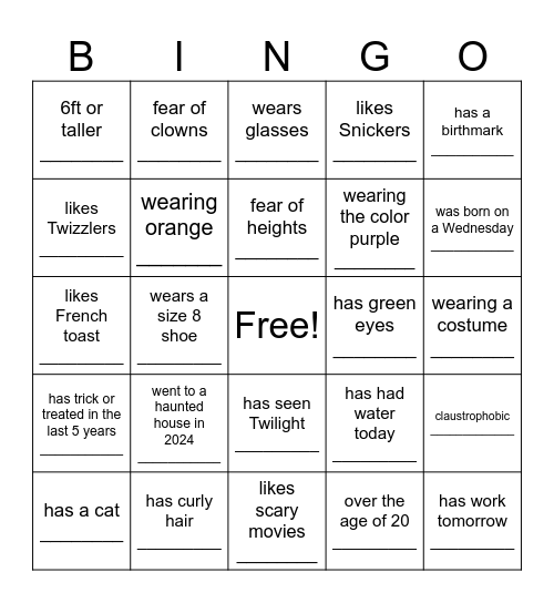 Guest Bingo! Bingo Card