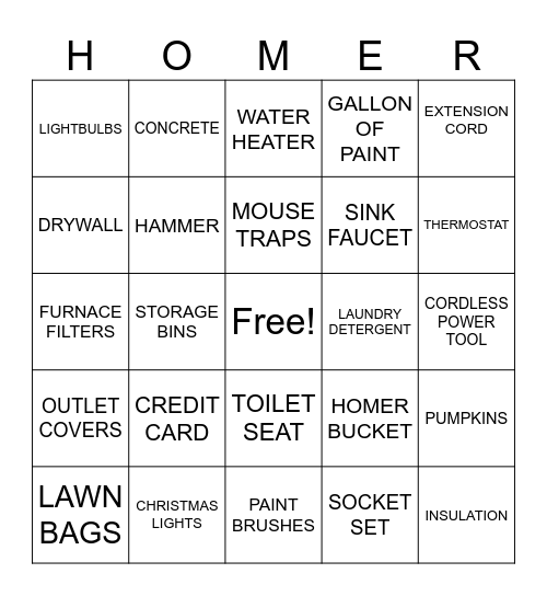 HOMER BINGO Card