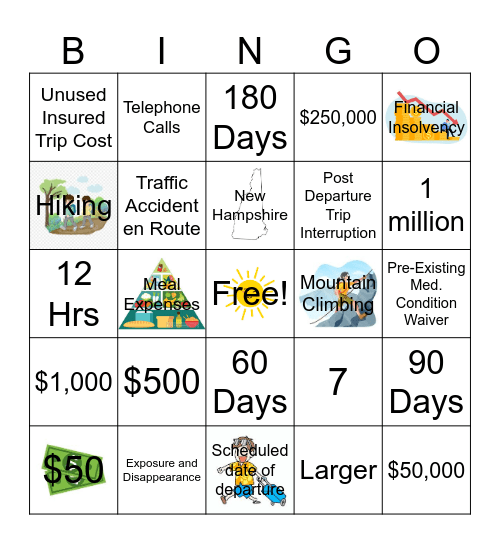 Travel Med Go/Flight Insure & Plus Bingo Card