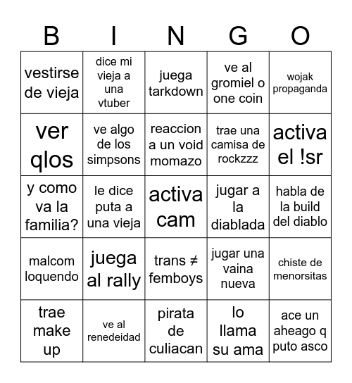 ñaño stream Bingo Card