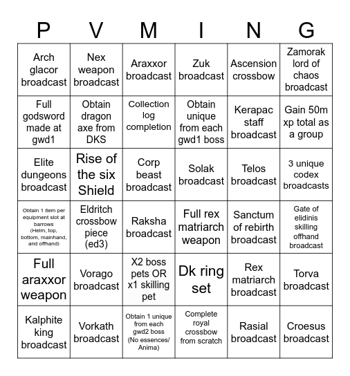 RS3 PVM Skilling Bingo Card RS3 PVM Skilling Bingo Card