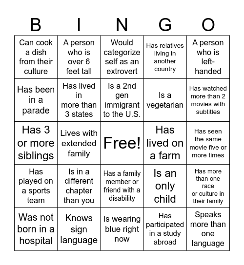 DEI BINGO Card