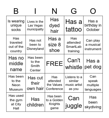 Icebreaker Bingo Card