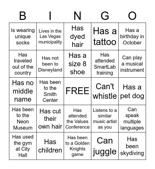 Icebreaker Bingo Card