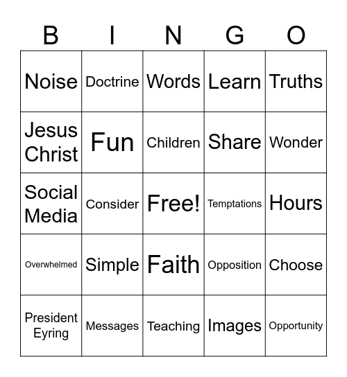 Gospel Learning Bingo Card