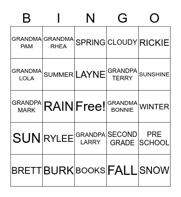 STEWART FAMILY Bingo Card