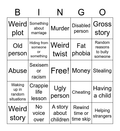 The animaters bingo board Bingo Card