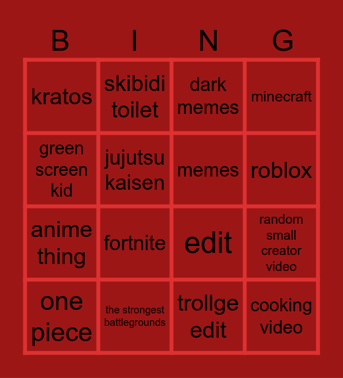 EPIC YOUTUBE SHORTS BINGO Card