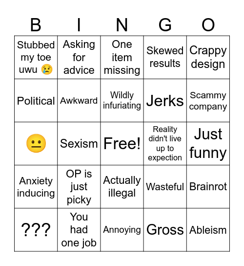 Mildly infuriating bingo Card