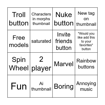 Roblox Tycoon Bingo Card
