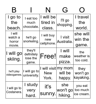 First Conditional Bingo Card