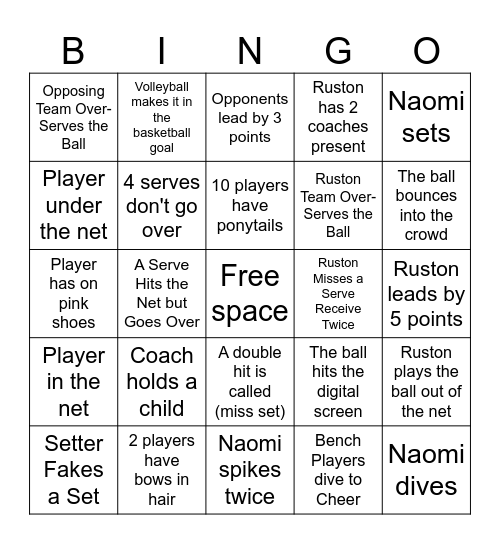 Volleyball Bingo Card