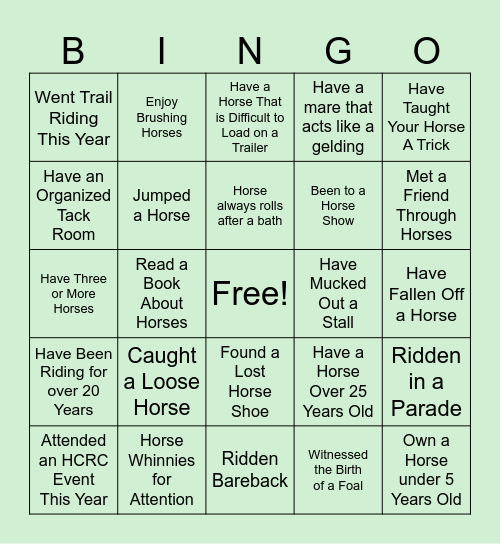 Hampshire County Riding Club Bingo Card