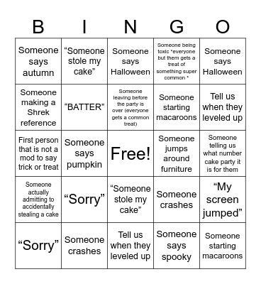 Trick or treat cake party Bingo Card