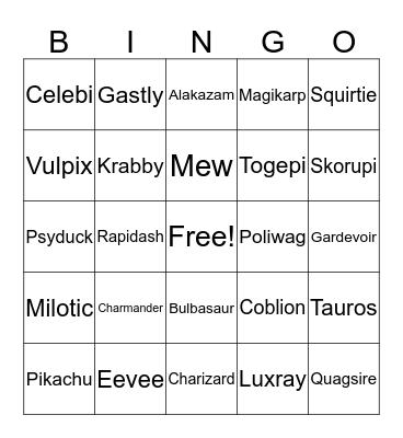 Pokemon Bingo Card