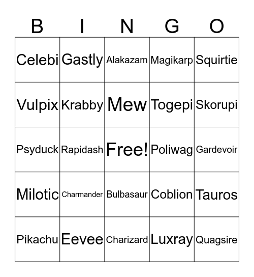 Pokemon Bingo Card