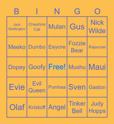 Disney Characters Bingo Card