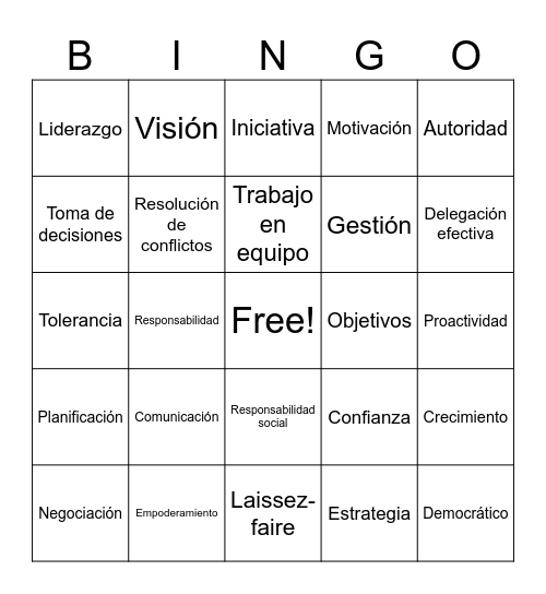 LIDERAZGO Bingo Card