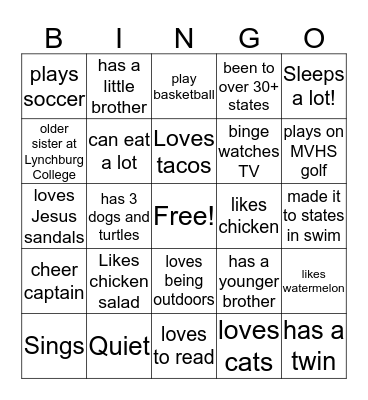 Introduction Bingo Card