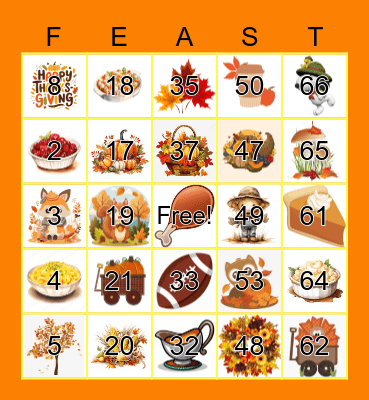<<<Thanksgiving Bingo>>> Bingo Card