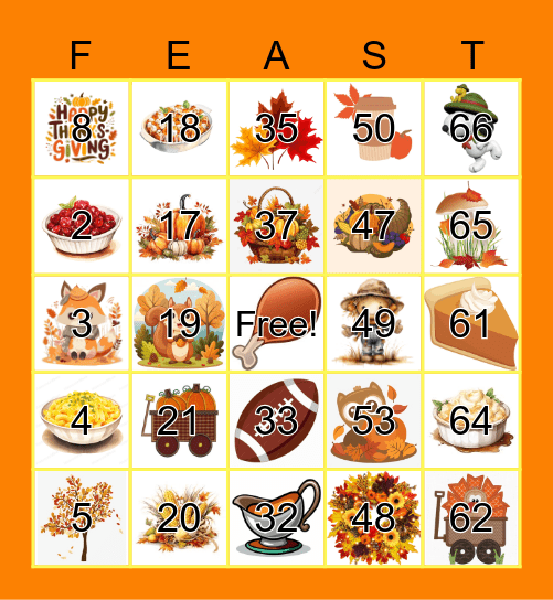 <<<Thanksgiving Bingo>>> Bingo Card