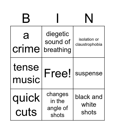 Thriller Film Trailers Bingo Card