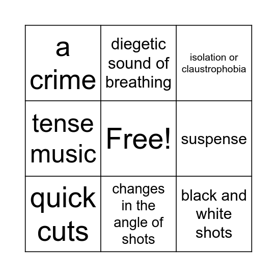 Thriller Film Trailers Bingo Card