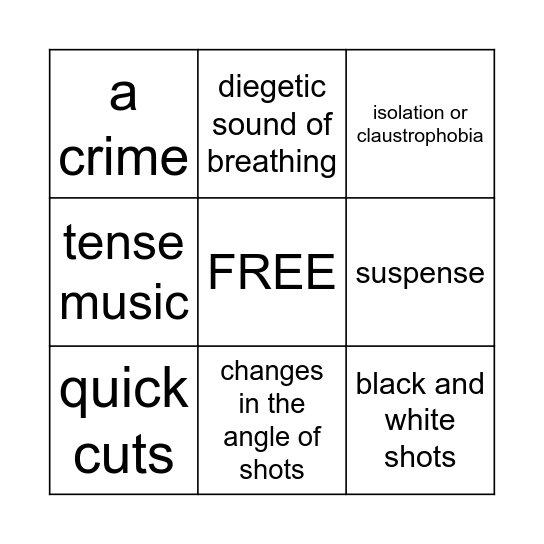 Thriller Film Trailers Bingo Card