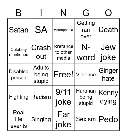 South Park bingo Card